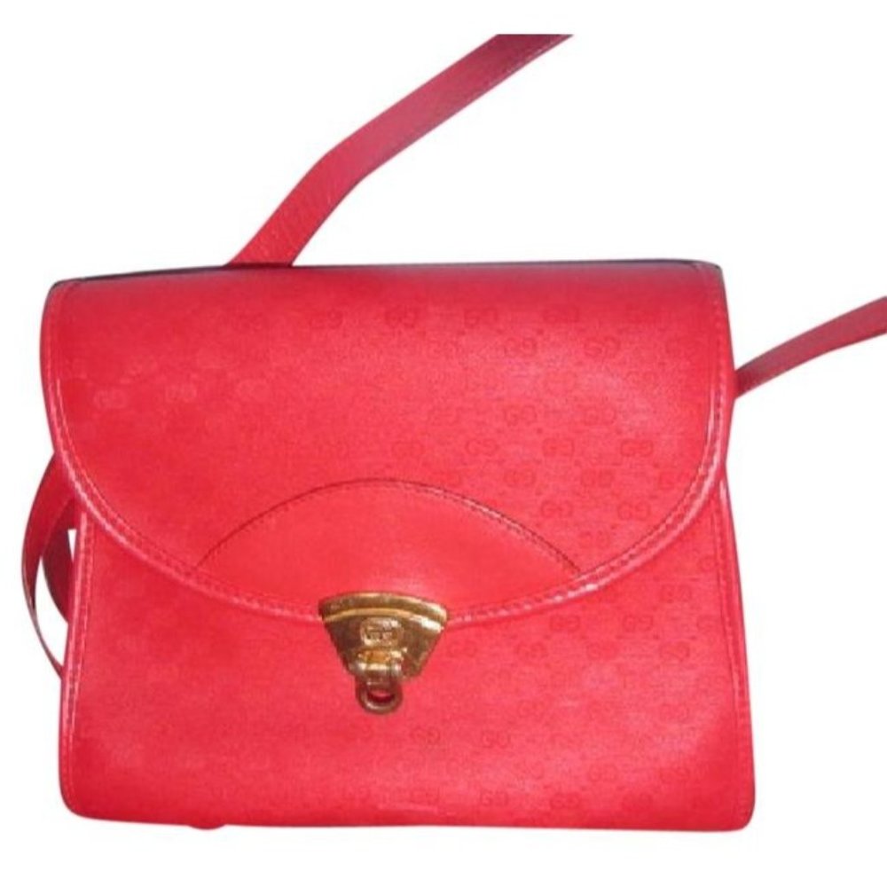 Gucci Vintage Red 2-Way Purse Coated Canvas Small G Logo